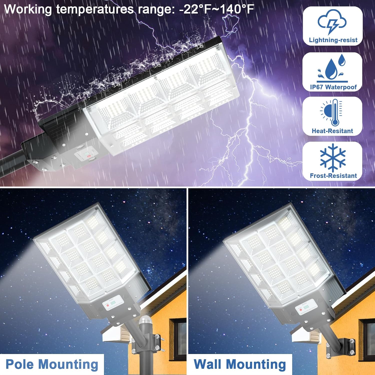 Solar Street Lights Outdoor Dusk to Dawn, 3000W Solar Flood Light Waterproof with Motion Sensor 350000LM Parking Lot Light 2 Pack Solar Street Lights Outdoor Dusk to Dawn, 3000W Solar Flood Light Waterproof with Motion Sensor 350000LM Parking Lot Light 2 Pack