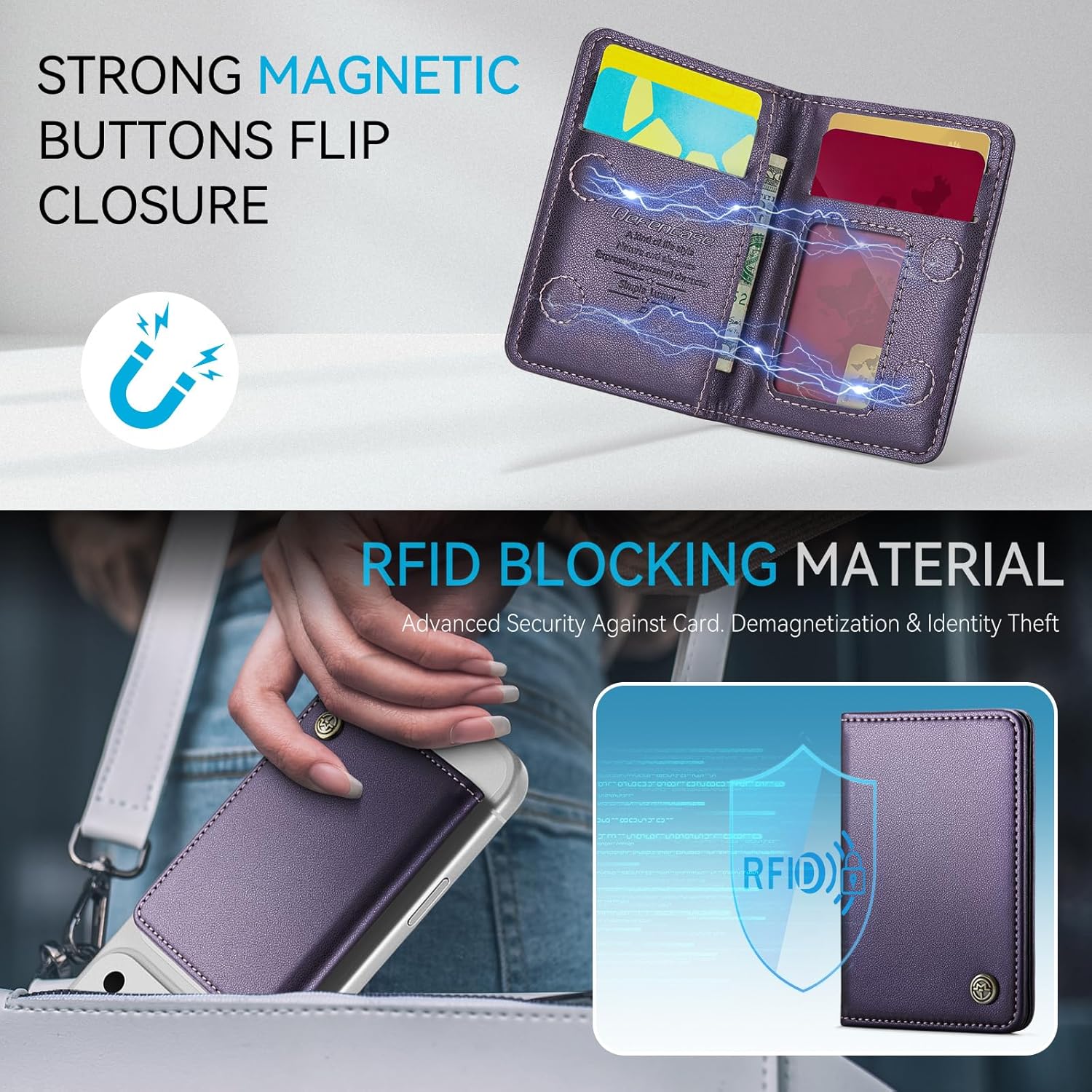 Defencase for Magsafe Wallet Magnetic Card Holder RFID Blocking, PU Leather Minimalist Phone Wallet for MagSafe Phones and Cases for iPhone 17/16/ 15/14/ 13/12/ Pro/Max/Plus/Air, Purple - Image 3