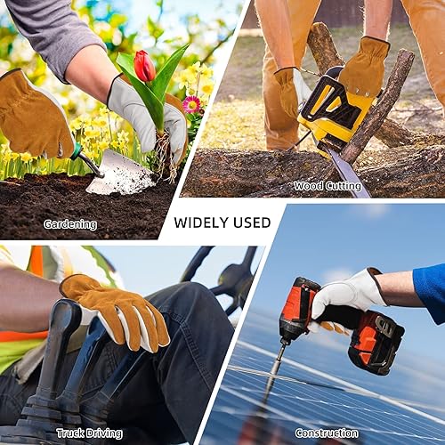 Miniatura 6 de PROSG Guantes de trabajo de cuero para hombre, perfectos para montar en motocicleta, jardinería, conducción de camiones, 1 par (XL)