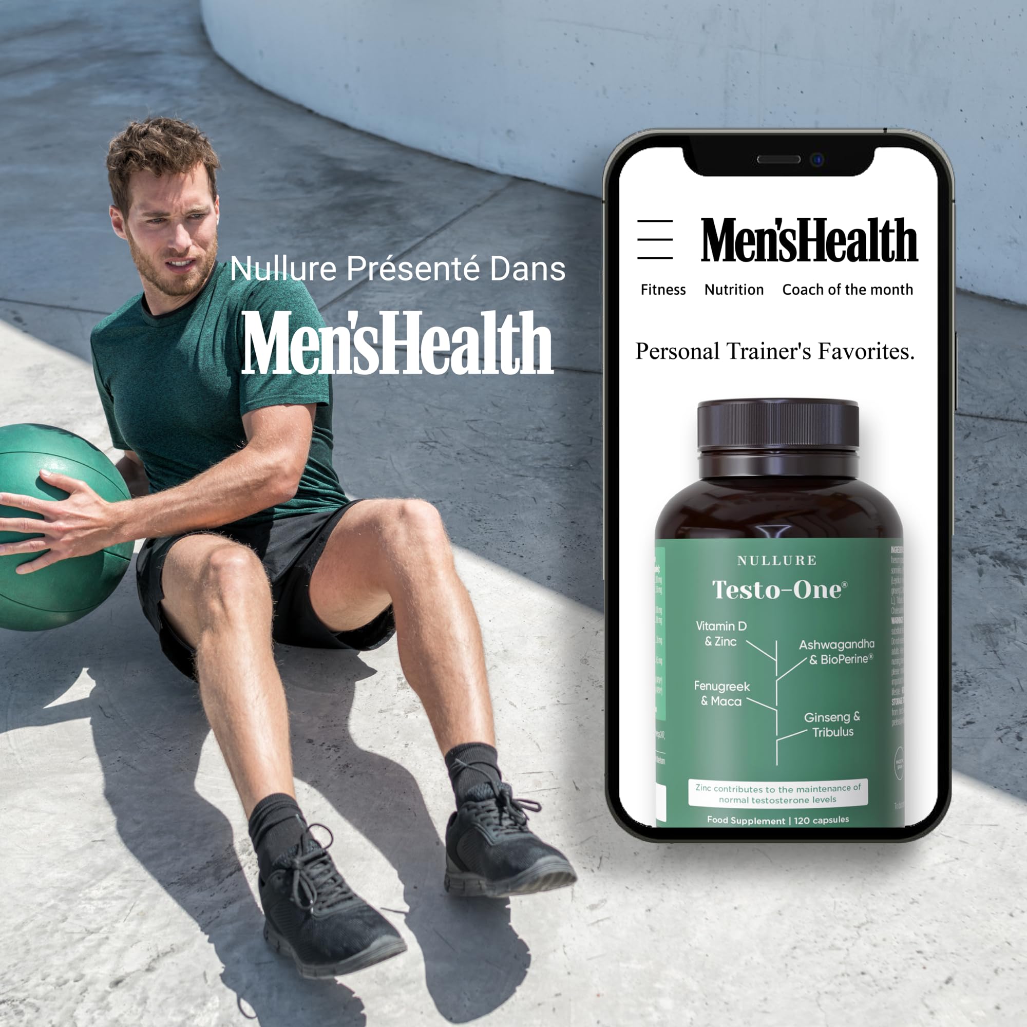 Nullure Testo-One ¹ |Vegan | Tribulus Terrestris + Maca + Ashwagandha + Zinc + Ginseng + Fenugrec + Vitamine D + Biopérine |120 gélules (2 mois)