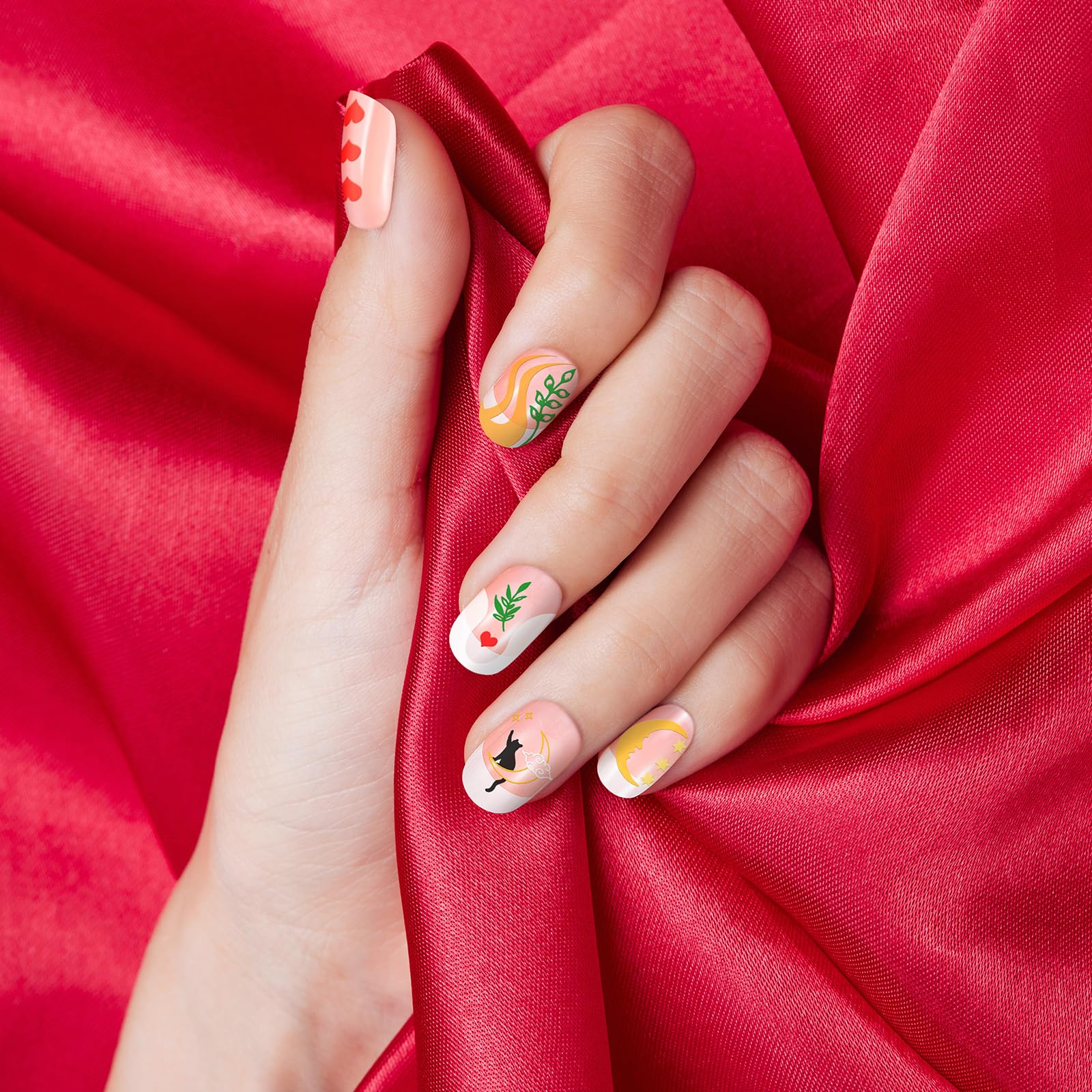 MWOOT 4 Pezzi Stamping Nail Art, Linee Fiore Foglie Luna Gatto Stencil Unghie Nail Art, Unghie Piastre French Manicure Nail Piastra, Unghie Timbro Scraper Piatti Templates per Decorazione Unghie