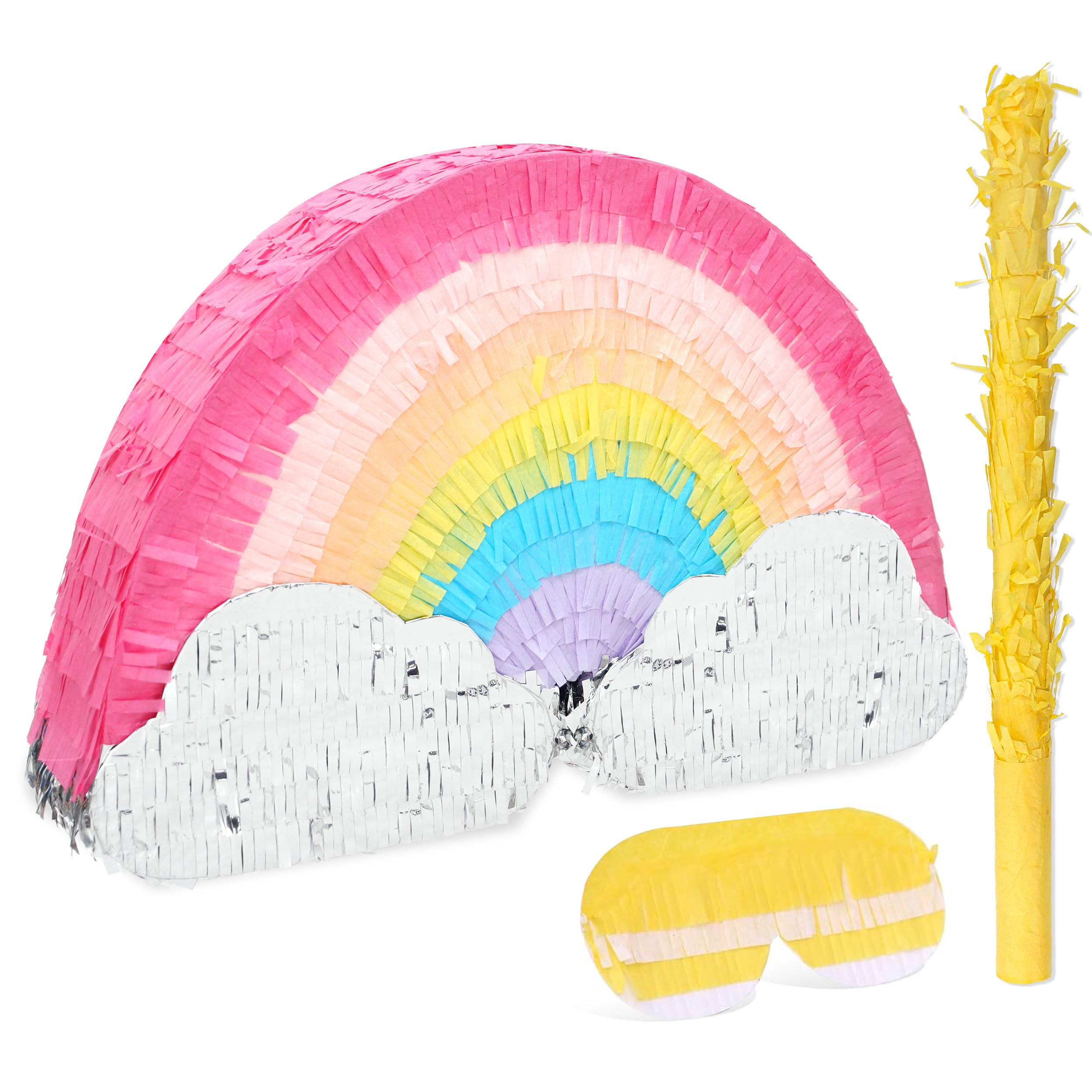Regenbogen-Pinatas-Set mit Augenbinde und Schläger (41,9 x 21,6 x 8,9 cm), Regenbogen-Pinatas für Mädchen-Geburtstagsfeiern, perfekt für Einhorn-Party, Mottoparty, Dekoration