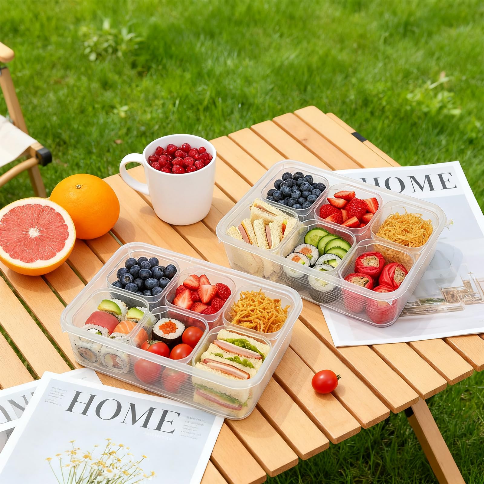 Confezione da 4 contenitori per insalata per frigorifero, contenitori per alimenti con coperchio, organizer per frigorifero diviso riutilizzabile, scatola per la preparazione dei pasti con 6