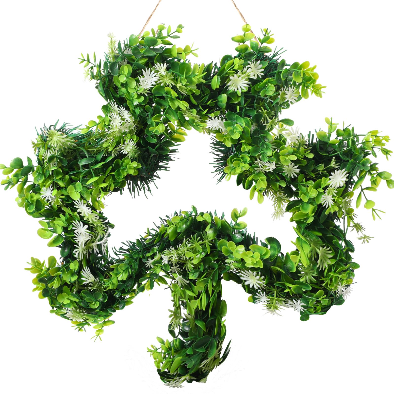 Wavwavw St Patricks Day Shamrock Wreath for Front Door St Patricks Day Decorations 17 Inches Artificial Lucky Shamrock Door Wreath Handmade Irish Sign