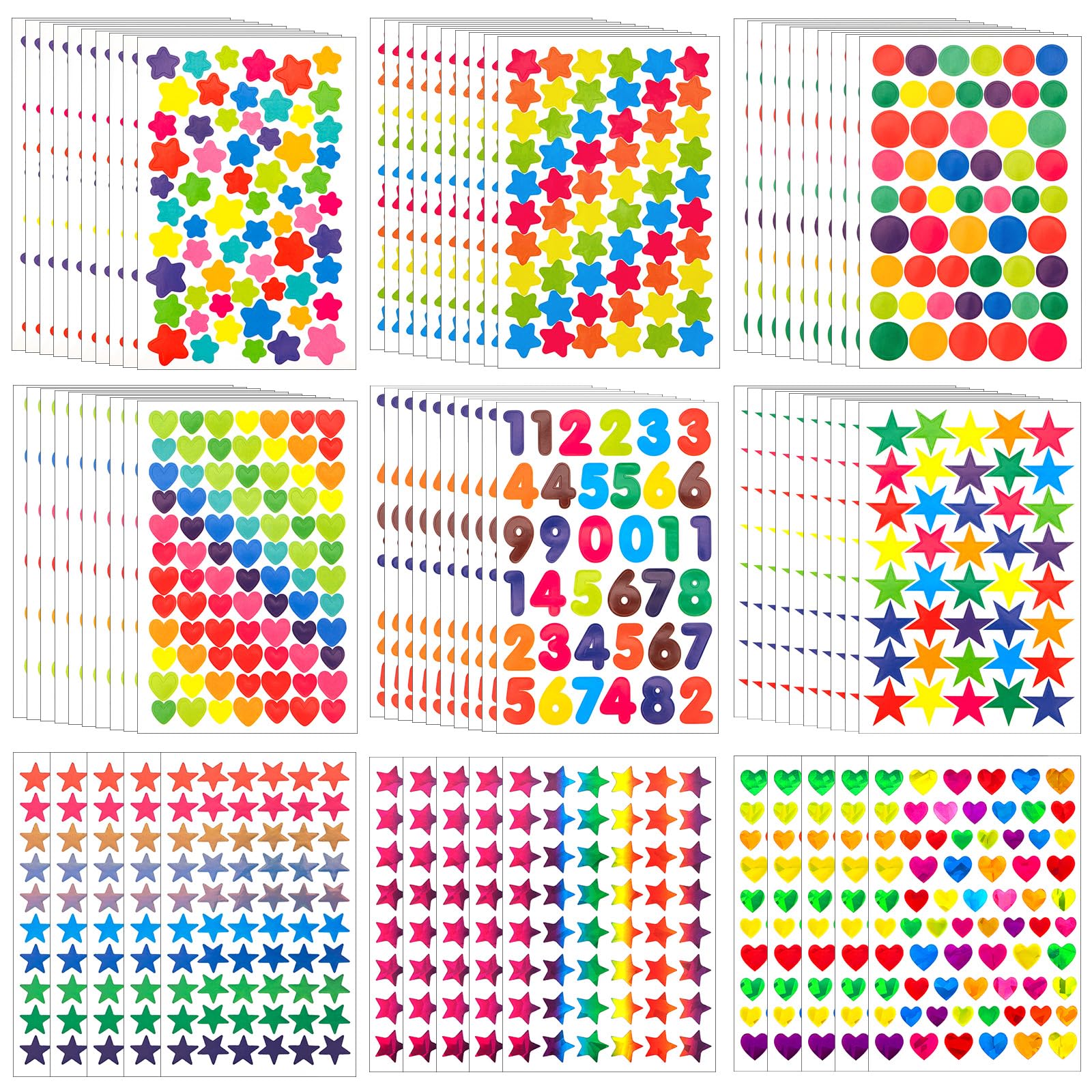 3200+ Pegatinas Niños, Pegatinas Infantiles de Letra Estrella Geometría, Pegatinas DIY Niños Papel Colores, Pegatinas Recompensa Álbumes de Recortes, Corazones de Colores