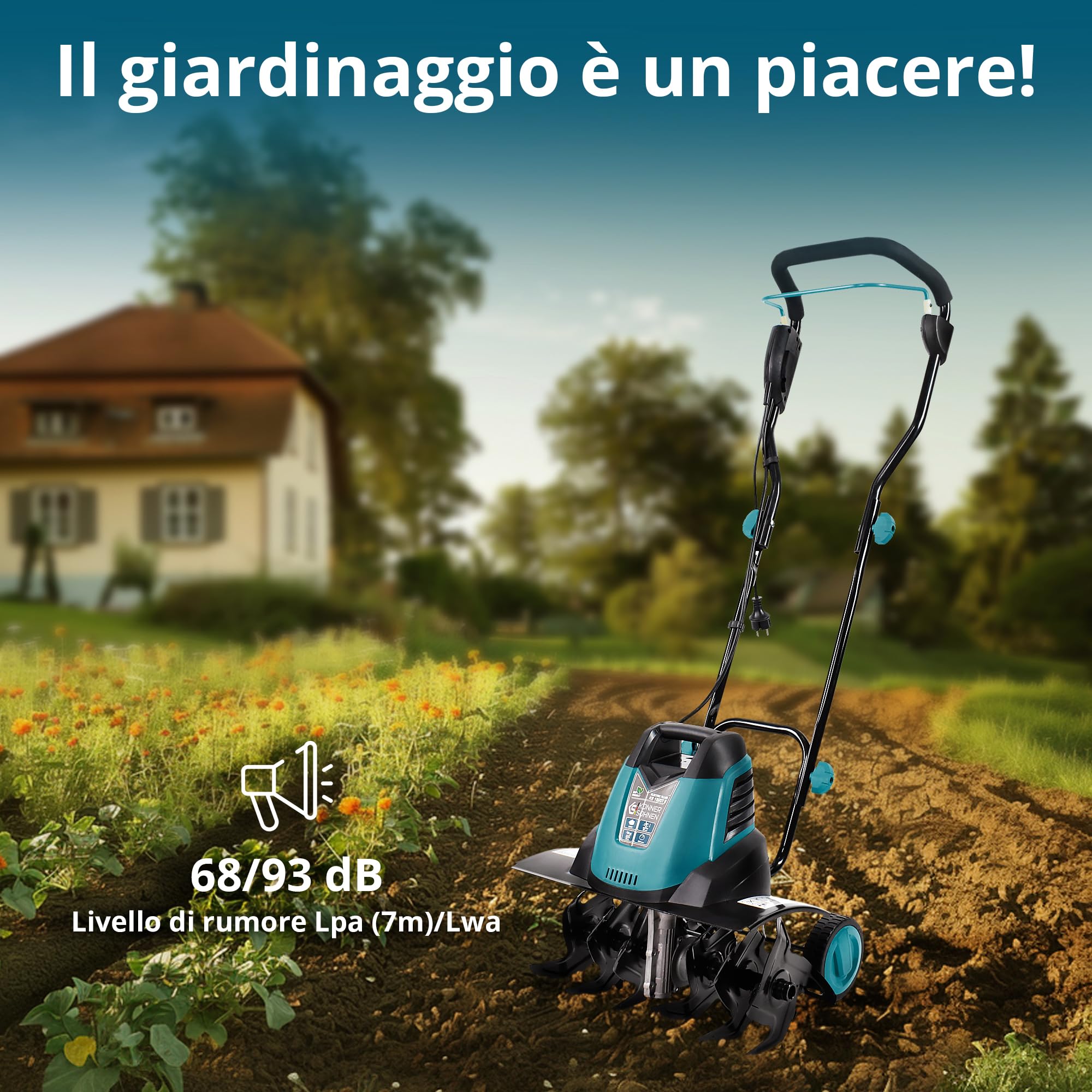 Könner & Söhnen KS 1500 T E - Piccone elettrico,in acciaio da 23 cm,testa regolabile,larghezza di lavoro 40 cm,profondità di lavoro 23 cm,1300 W,fresa da giardino per terreni in cortile
