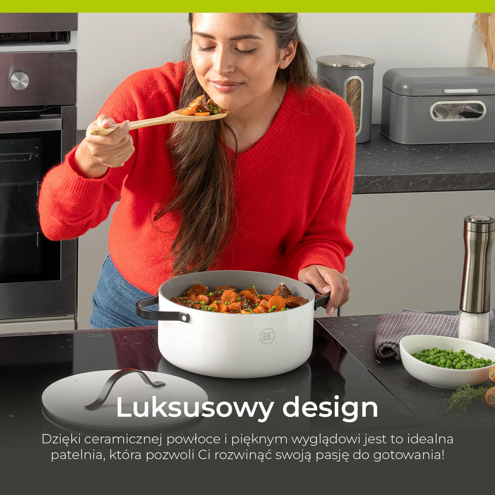 BE Living Essential 2-częściowy zestaw patelni - Ø 24 i 28 cm - garnek do gotowania - ceramika - bez PFAS - indukcja - biały
