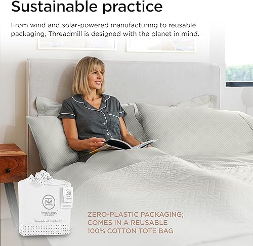 Miniatura 5 de Sábanas de damasco celine de 800 hilos, tamaño California king, gris claro, sábanas de 4 piezas a rayas, esquinas tipo bolsillos profundos elásticos