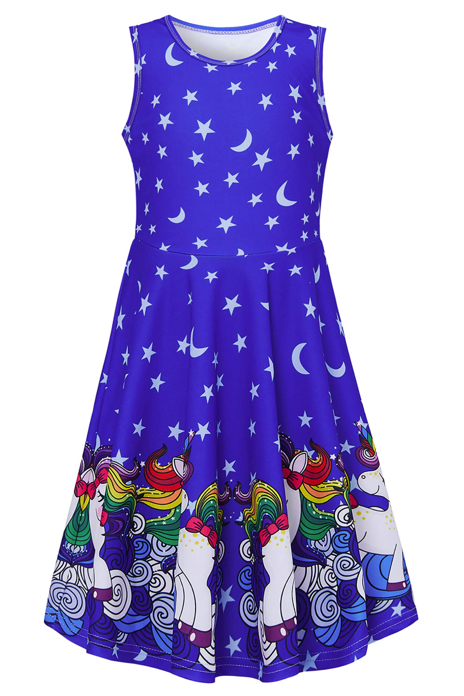 Girl Sleeveless Dress Colorful Print Adorable Tunic Summer Swing Skirt Toddler Casual/Party Sundress 4-13 Years