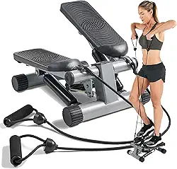 Sunny Health & Fitness Mini Stepper para Exercícios em Casa, Máquina de Treino de Degraus com Faixas de Resistência, Equipamento Cardiovascular de Corpo Inteiro com Monitor LCD