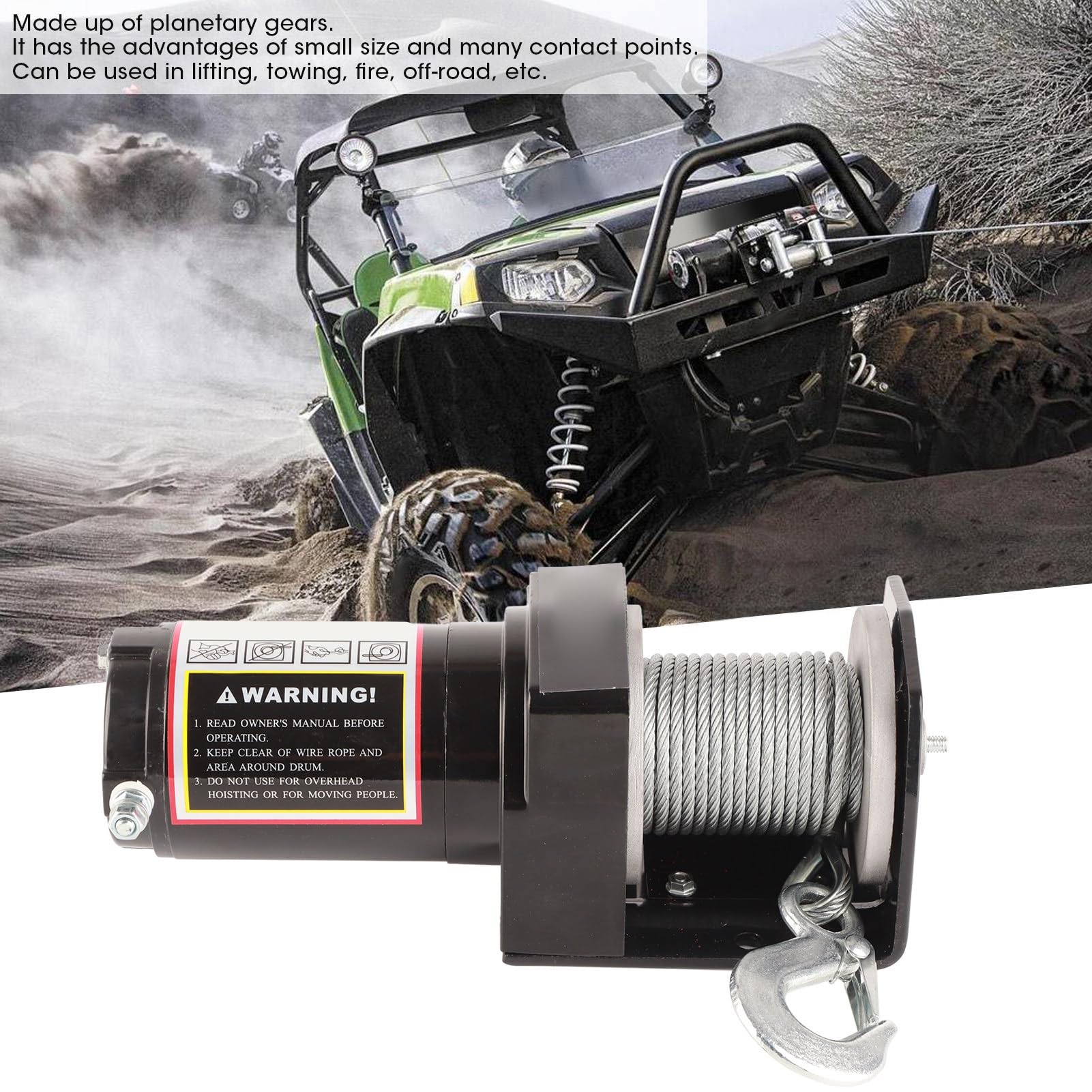 Elektryczna Wciągarka Holownicza ze Zdalnym Sterowaniem, Niski Poziom Hałasu, DC 12 V, 2500 Funtów do Pojazdów ATV UTV – Wszechstronna i Wydajna