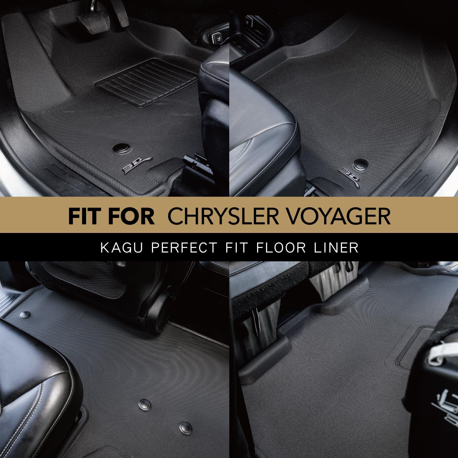 3D MAXpider Custom Fit Kagu Floor Mat (Black) Compatible with Chrysler Pacifica Touring 2017-2026 (Gasoline / 7-Seater / Bucket Seating) & Voyager 2020-2026 - Full Set