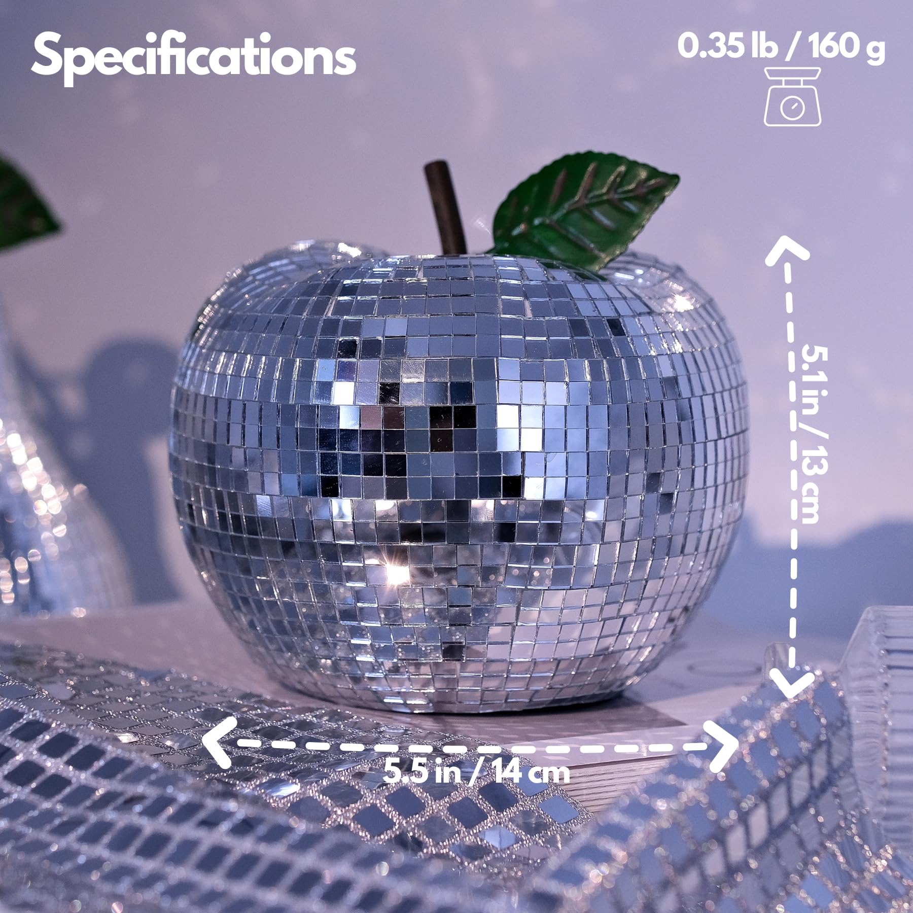 Valentines-Day Disco-Ball Decor Apple Mirrorball - Apple Shaped Home Decor for Party, Home, Room Decoration, Retro Disco Party Decorations, 5 Inch Mirror Disco Apple for Table Decor