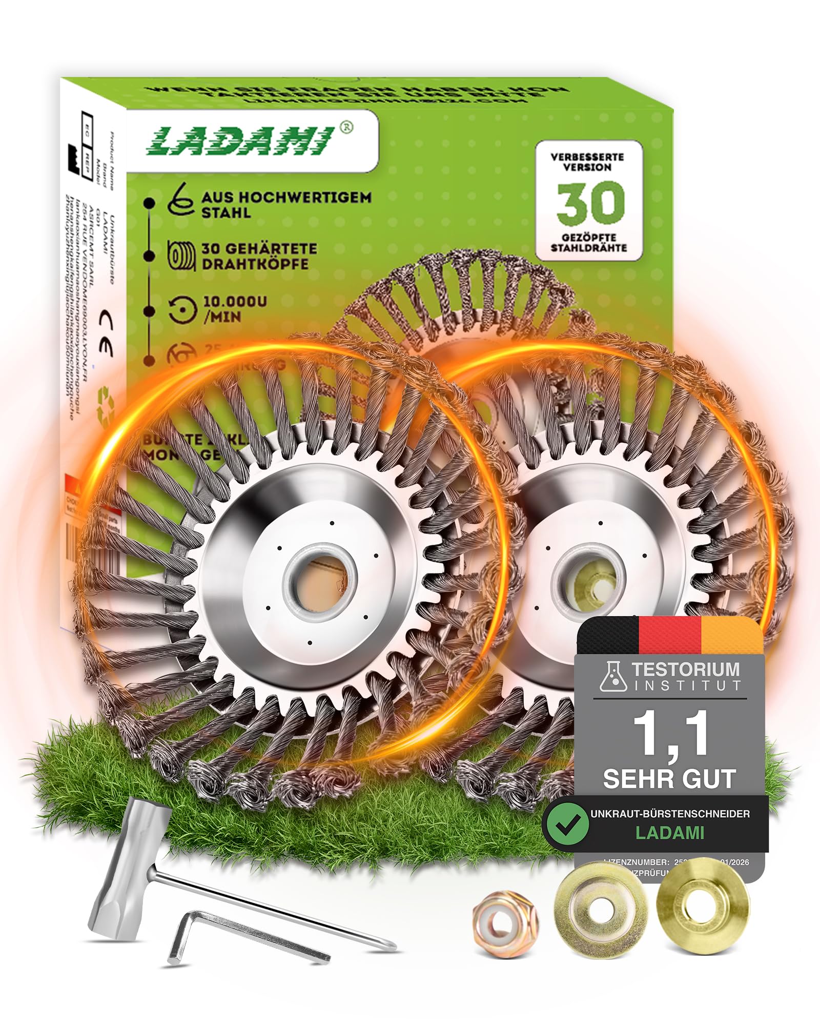Profi ! Unkrautbürste Wildkrautbürste MOTORSENSE 25,4 x 200 mm Hohe Standfestigkeit - sehr robust - leichte Montage 2 Stück