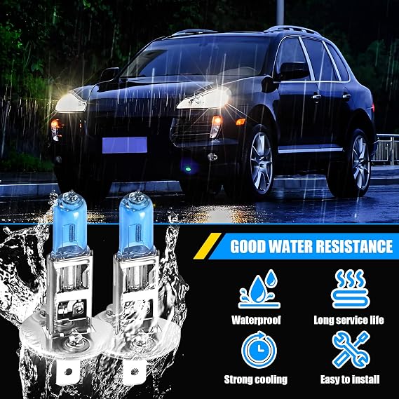 2PCS Car H1 Halogen Bulbs, 12V 100W Car Xenon Light Bulb Headlight Bulbs, Super Bright High Beam, Low Beam and Fog Replacement Bulb, Universal for Most Car Truck Van SUV