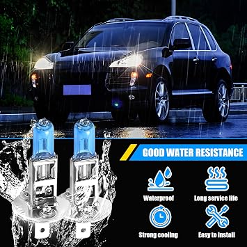 2PCS Car H1 Halogen Bulbs, 12V 100W Car Xenon Light Bulb Headlight Bulbs, Super Bright High Beam, Low Beam and Fog Replacement Bulb, Universal for Most Car Truck Van SUV