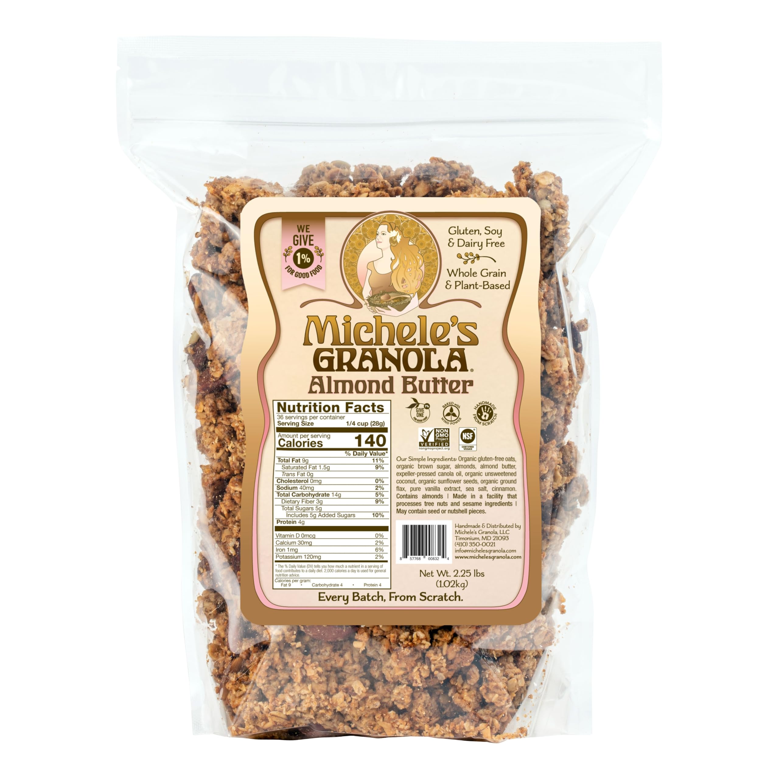 Michele's Granola Almond Butter Granola, 36 oz Family Size Bag | Gluten-Free, Vegan, Made with Organic Whole-Grain Oats, Non-GMO, Handmade Crunchy