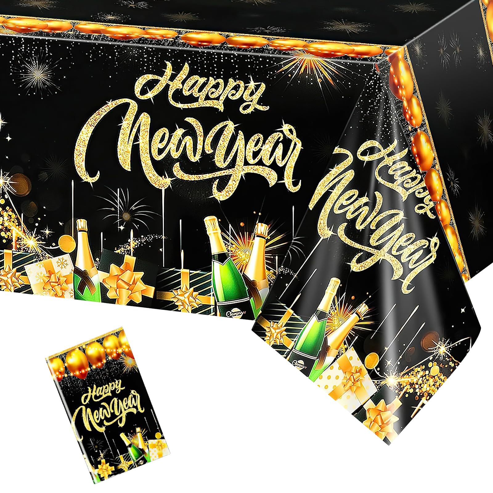 Wlleoaa Black And Gold Happy New Year Table Cloth, New Years Eve Decorations 2026, Party Tablecloths, New Years Eve Party Accessories, For Graduation Anniversary Birthday New Year Parties Decorations