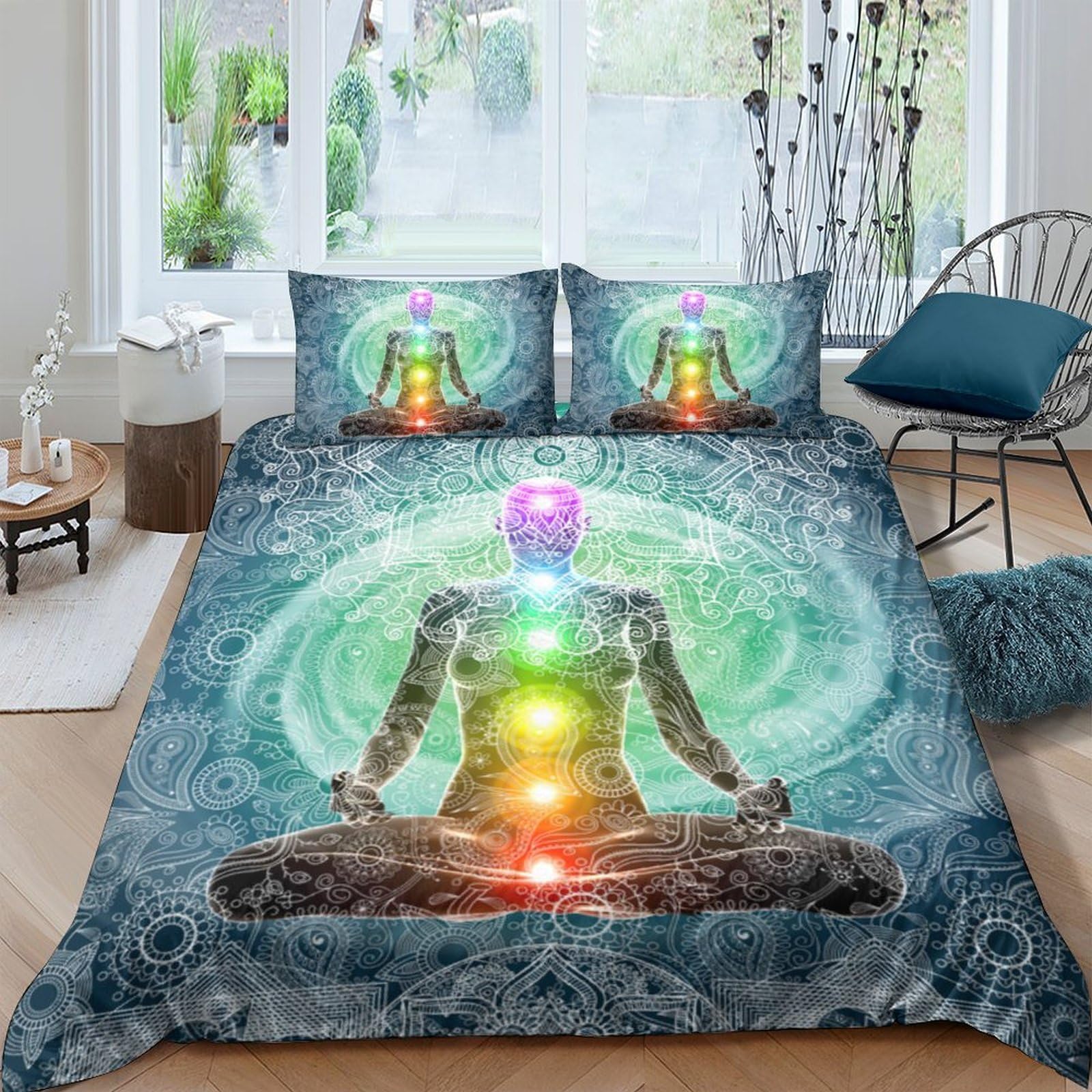 Ctjqhvkz Style-4 3D Printed Chakra Meditation Fitted Sheet Microfiber Soft Anti-Slip Mandala Mattress Cover Bedroom Decor Single（135X200cm）