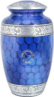 Hind Handicrafts Floral Silver Engraved Cremation Urn for Human Ashes Adult - Handcrafted Funeral Memorial Ashes Urn - Large Columbarium Urn - Bag Included - 200 Cubic Inches (Cloud Blue)