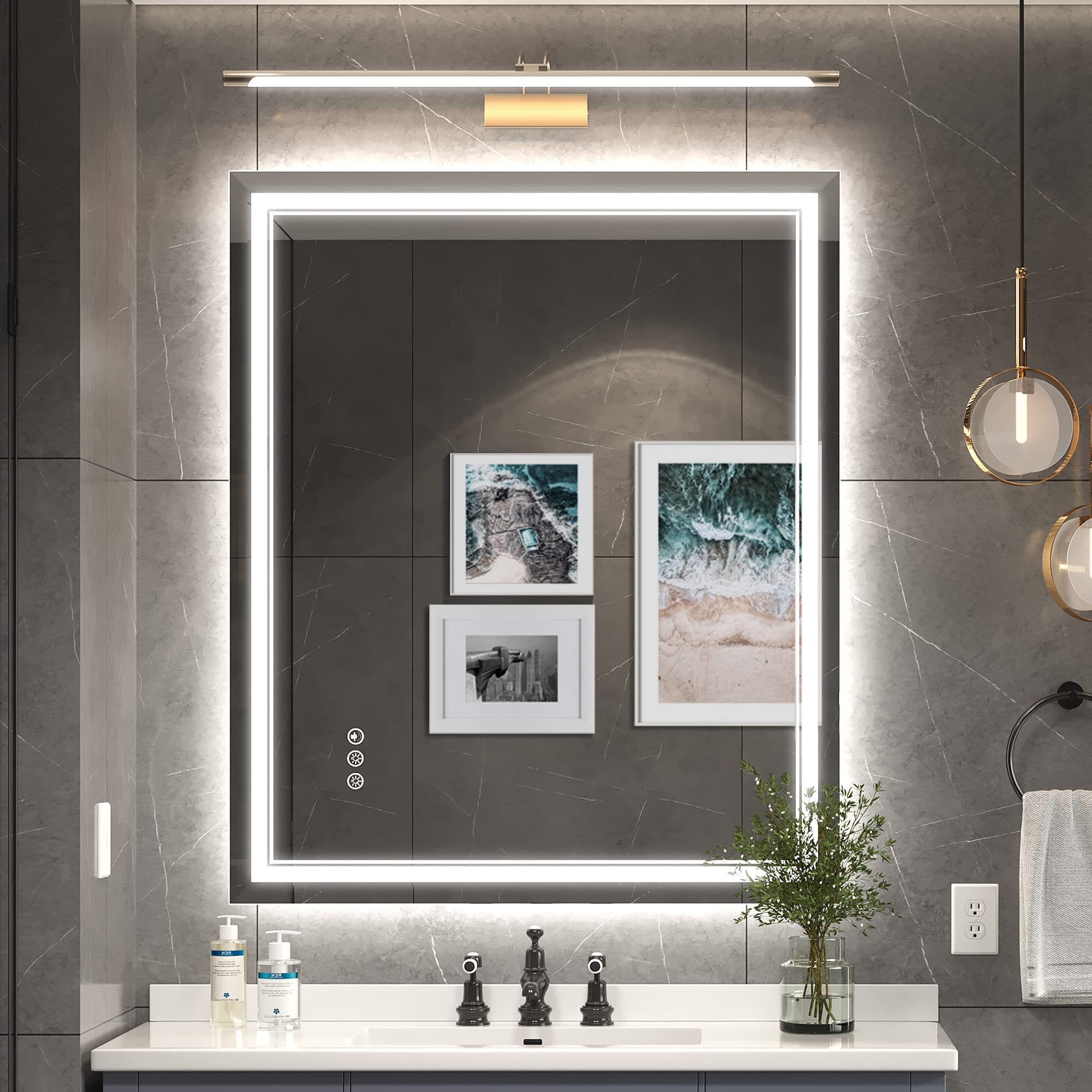 Ratsamee 30x36 Inch Led Mirror for Bathroom with Front Light and Backlit, Dimmable Anti Fog Wall Bathroom Mirror with Led Lights, Water Proof, Decor Vanity Mirror