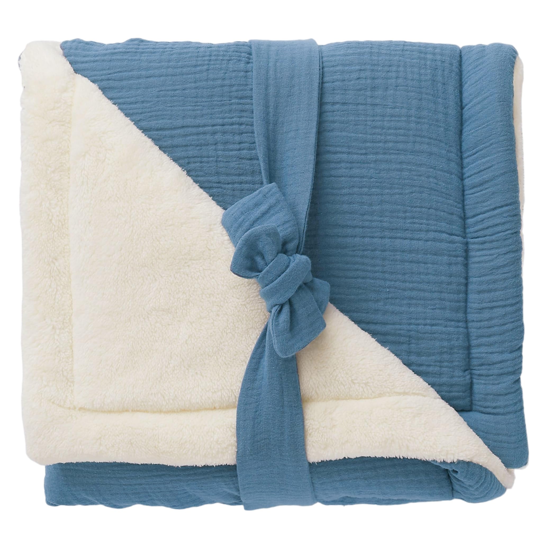 BB&Co Couverture Peluche Double Gaze & Microfibre (Pierre Bleue) - Ultra Douce et ouatinée pour Un Confort Optimal – Idéale dès la Naissance – Verso en Double Gaze de Coton – Parfaite pour l’Hiver