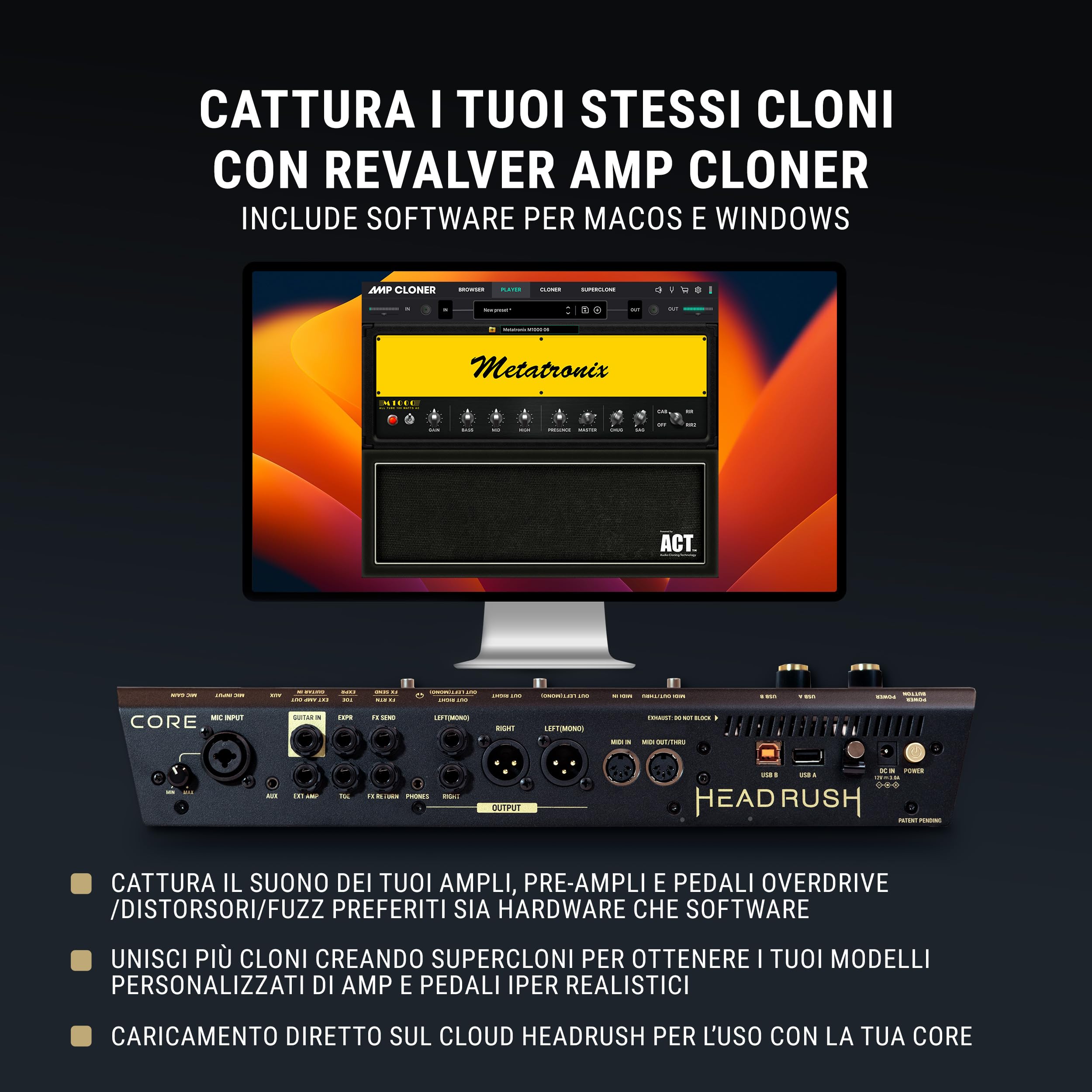 HeadRush Core - Pedaliera Multieffetto e Amp-Modeler per Chitarra e Voce con Cloning, Looper, Antares Auto-Tune, Wi-Fi, Touchscreen, Bluetooth