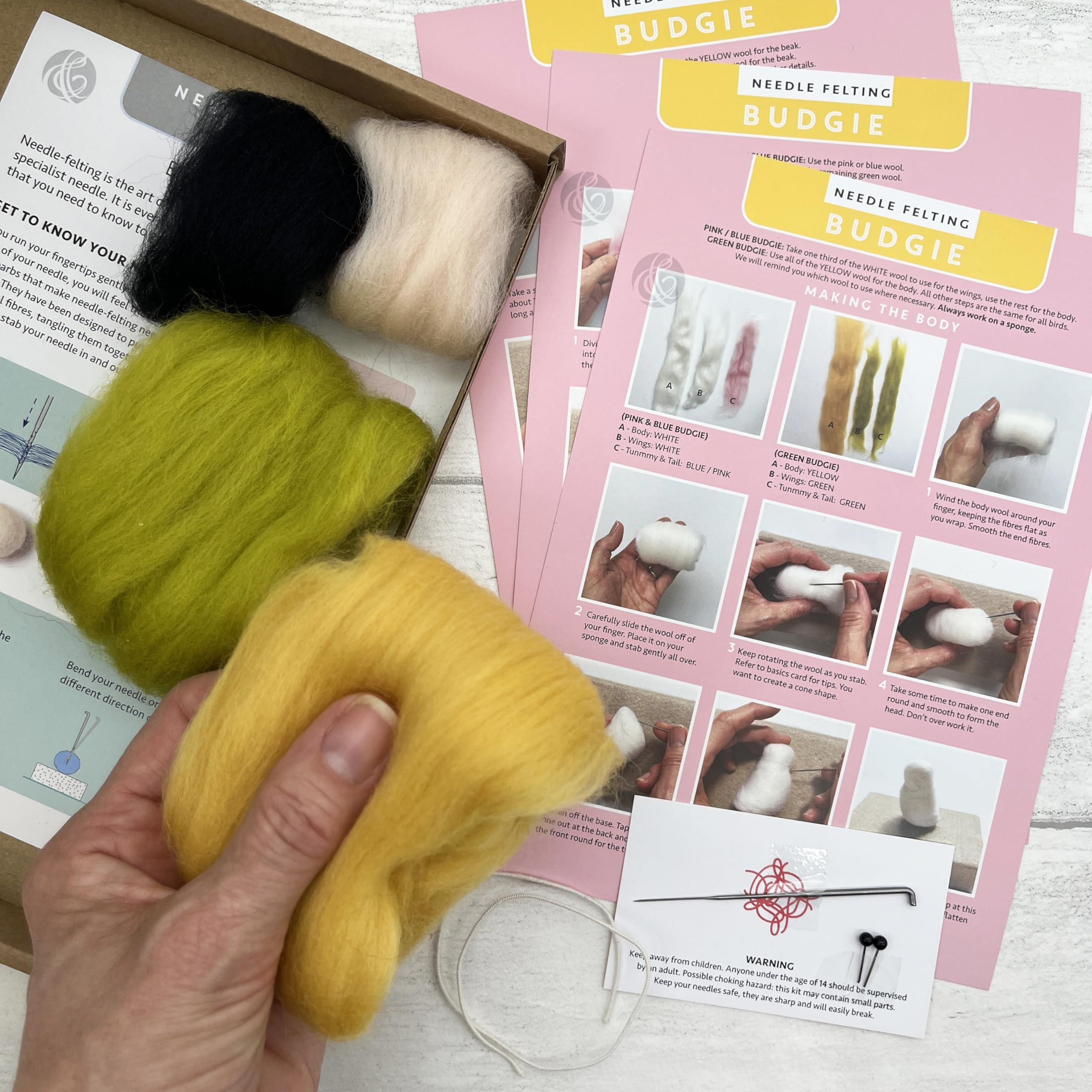 Bergin & Bath Needle Felting kit Budgie. Make a Green Budgerigar from Wool. Beginners DIY Felted Bird Project. A Perfect Creative Gift for Bird Lovers! - Image 4