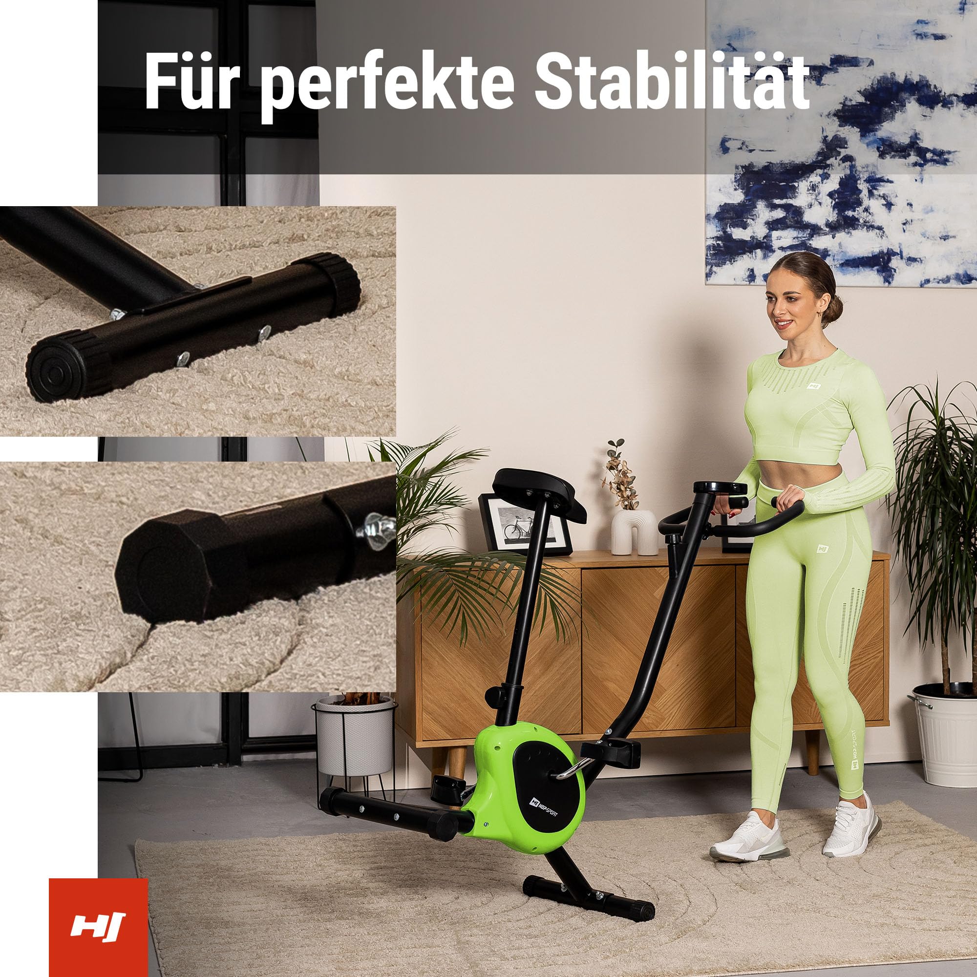 Hop-Sport Heimtrainer Fahrrad Rio - Kompaktes Ergometer für Zuhause mit Trainingscomputer, Manuelle Widerstandsregelung, Ergonomischer Sattel, Anti-Rutsch Pedale, Transportrollen