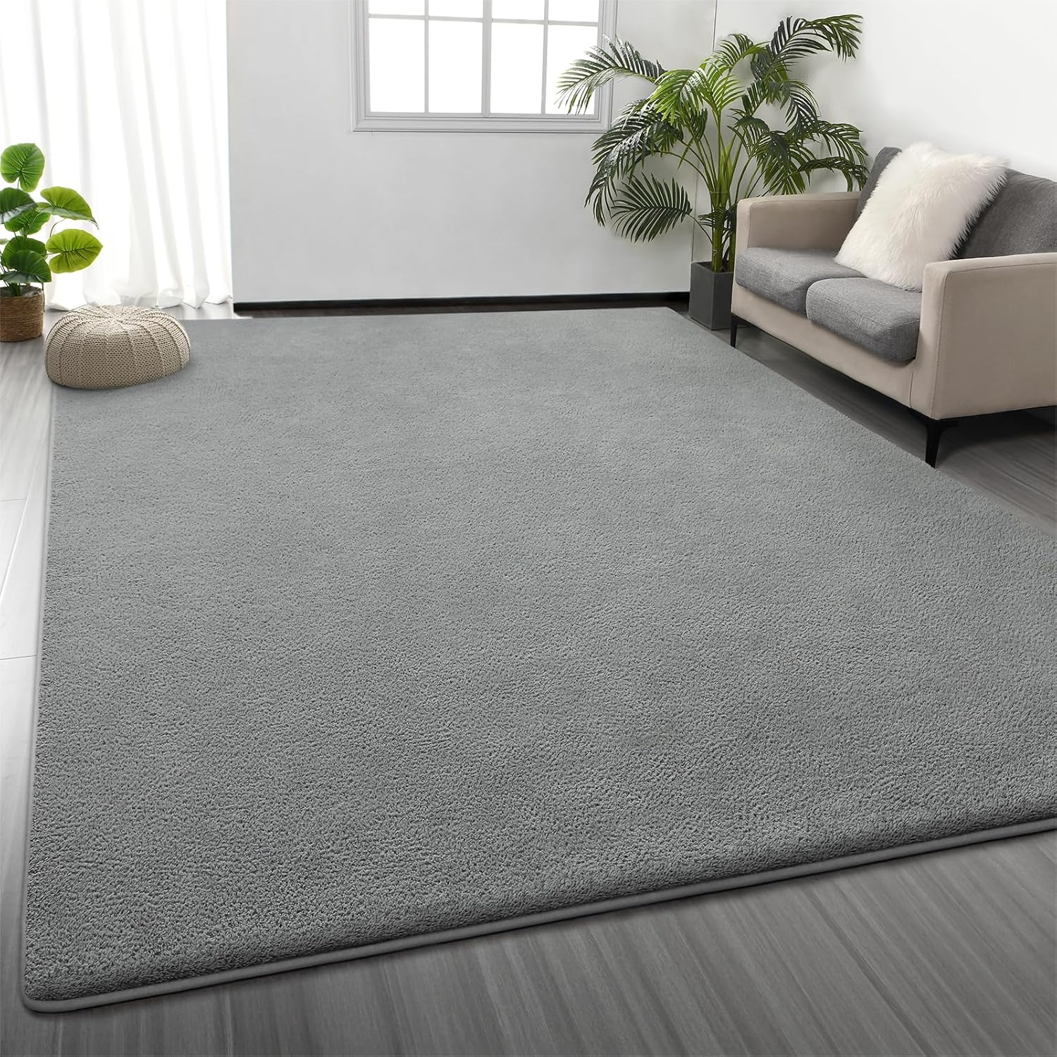Large Area Rugs for Living Room, 7 x 10 Ft Non-Slip Soft Thickened Memory Foam Rug for Bedroom, Comfy Indoor Floor Carpets for Boys Girls Dorm Room Nursery Home Decor, Grey Grey 7' x 10' (Rectangular)