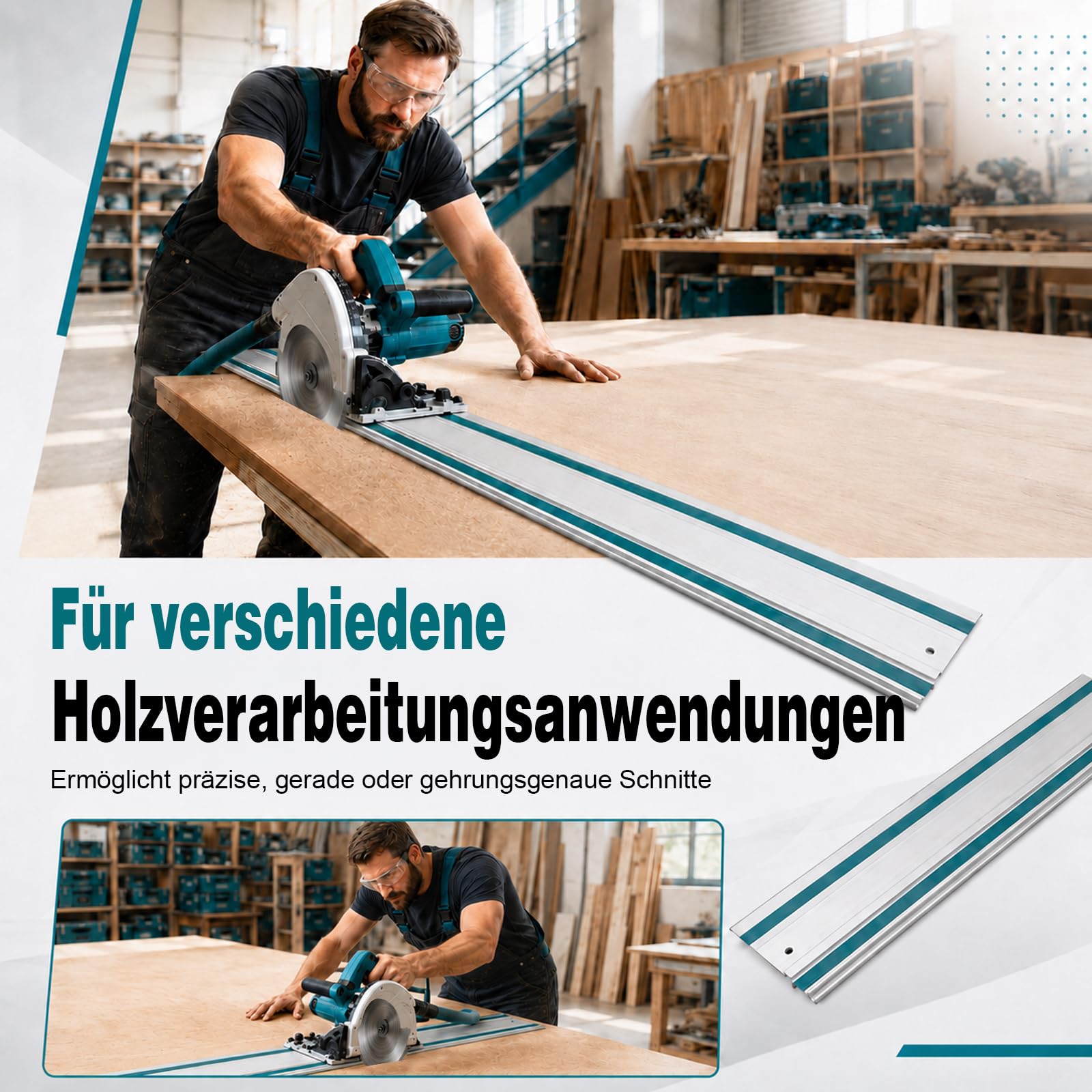 Führungsschiene 2800 mm kompatibel mit Makita Tauchsägen – 2x 1400 mm Alu-Schiene mit Verbinder für präzise Längs-, Gehrungs- und Geradschnitte