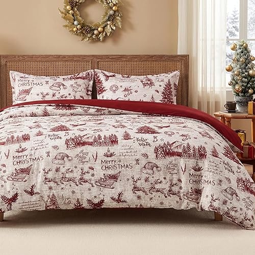 CAROMIO Funda de Edredón de Navidad Tamaño Twin, Juego de Ropa de Cama de 2 Piezas con Funda de Edredón Estampada de Navidad (Twin, 68"x90")