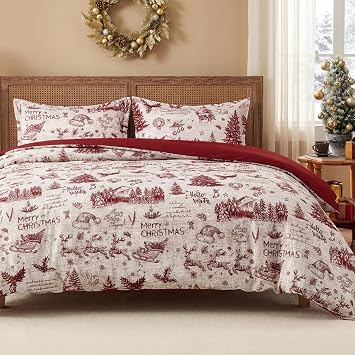 CAROMIO Christmas Duvet Cover Twin Size, 2 Pieces Christmas Holiday Printed Duvet Cover Bedding Set Twin, 68"x90"