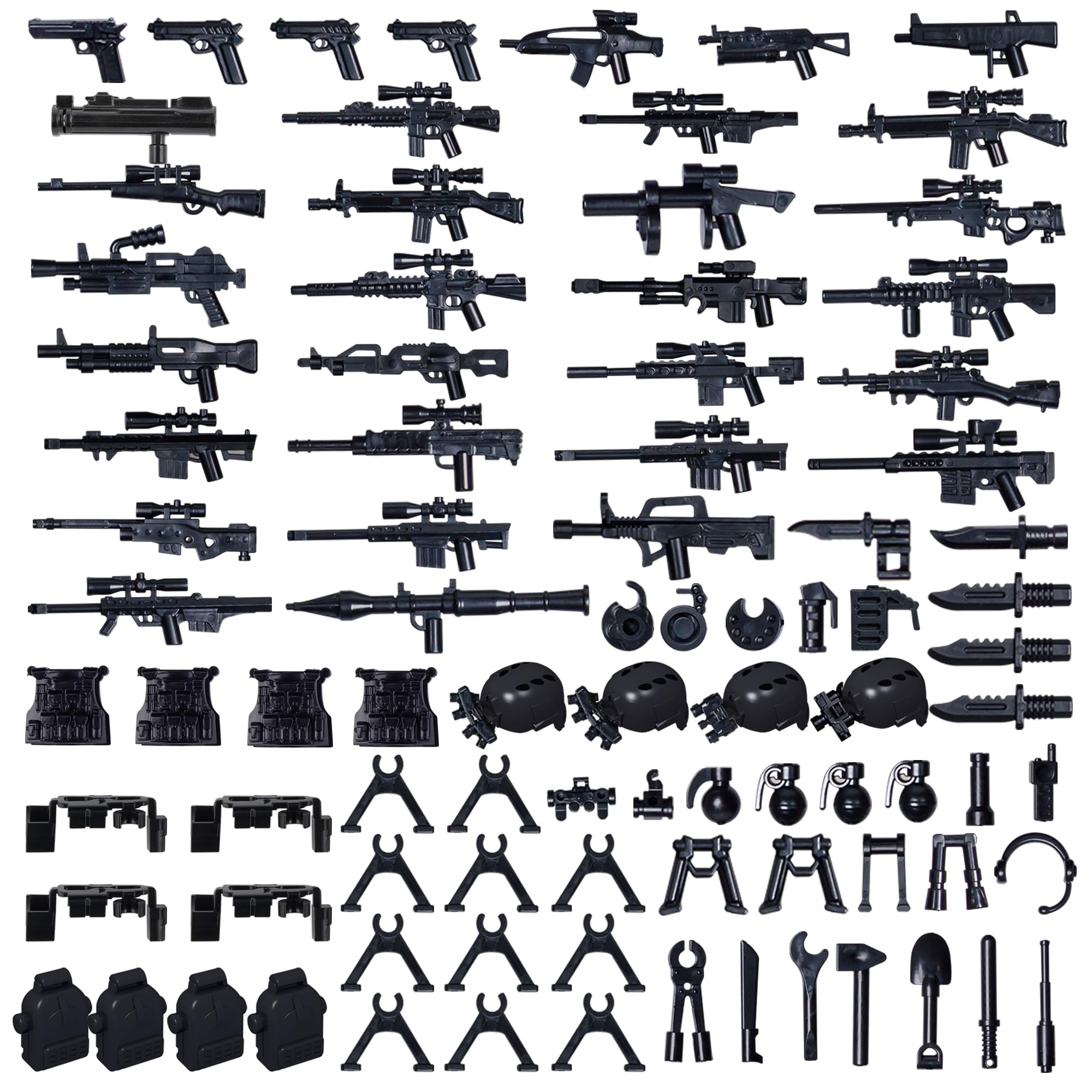 Weapon Pack Military Accessories Kits Toys, 90+ Pieces Army Battle Gun Toys, Parts Compatible with Mini Figure Brick, Suitable for Ages 6+