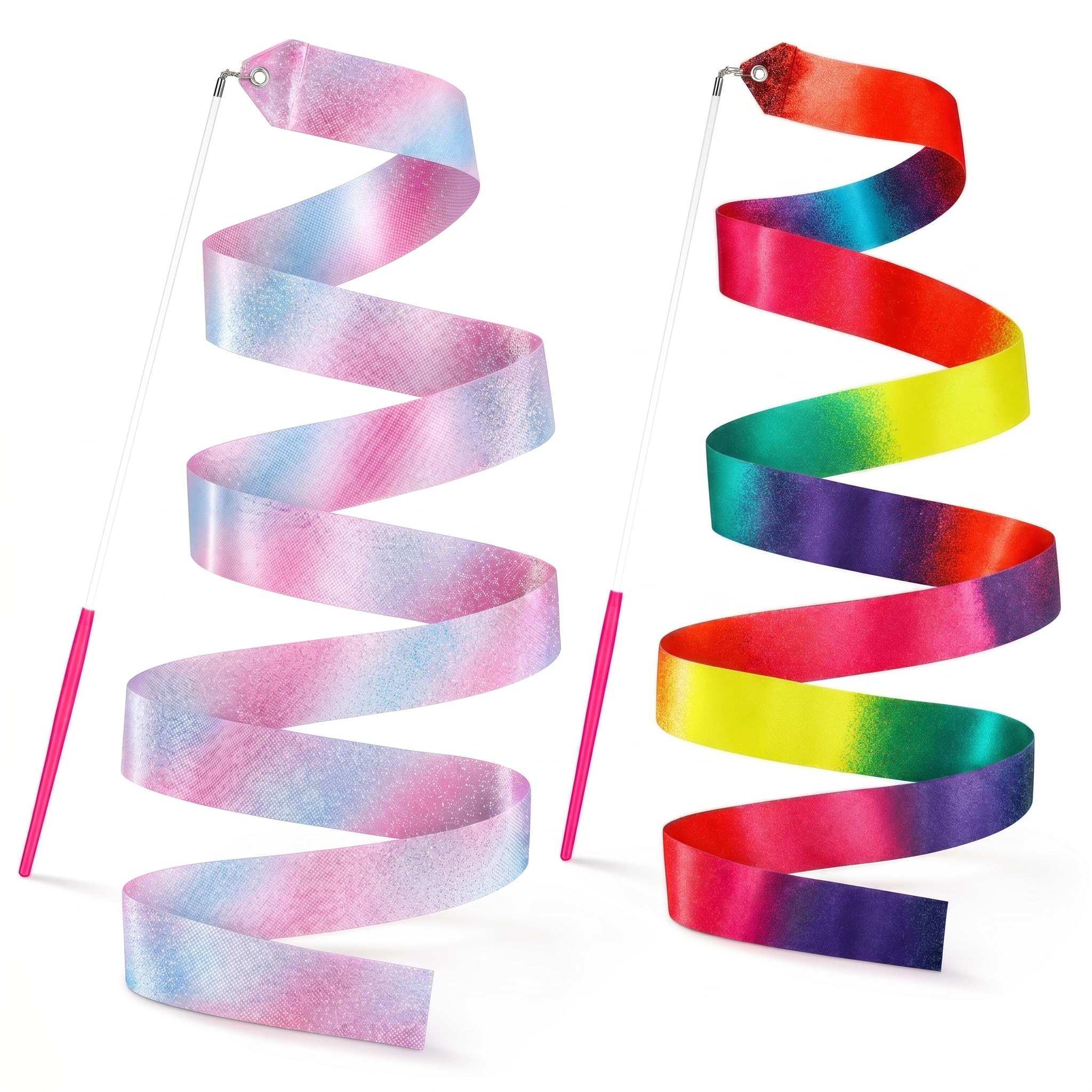 YGEOMER 2Pcs Dance Ribbons for Kids Rainbow Gradient Pink
