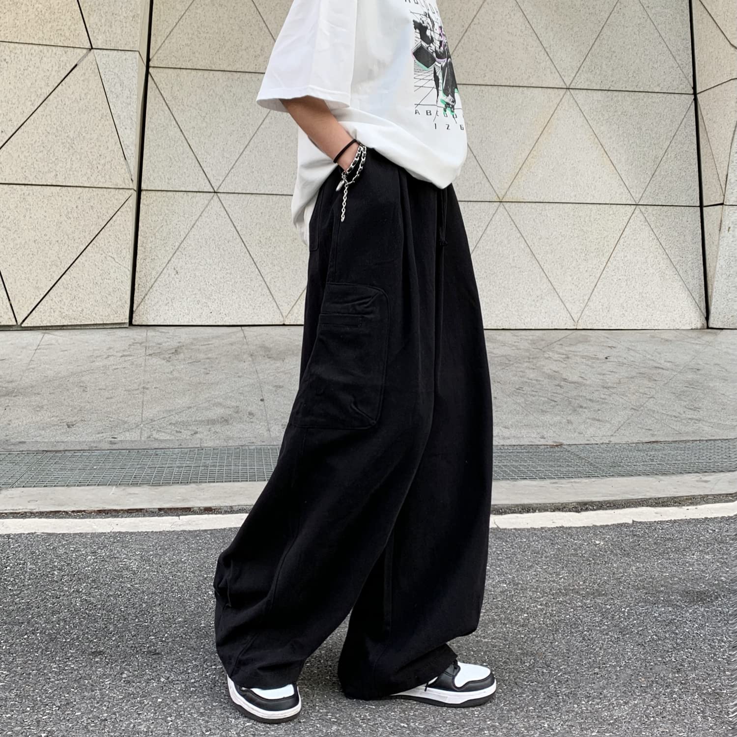 Gotyckie spodnie cargo Harajuku Y2K damskie joggery z szerokimi nogawkami hipisowskie moda uliczna luźne luźne spodnie, Czarny, XL