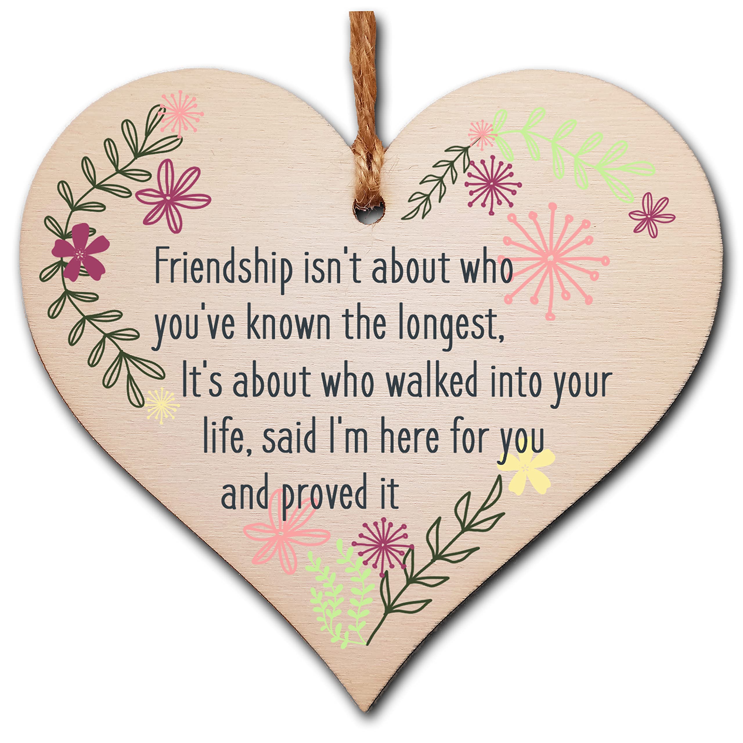 The Plum Penguin Black/White Sentimental Friendship Gift Plaque – Wooden Heart Hanging Sign With Uplifting Message – Best Friend, Colleague Or Bff Present – Rustic Twine, Ready To Post – Thoughtful Keepsake, 10X10cm