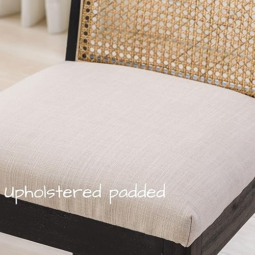 Miniatura 4 de Juego de 2 sillas de comedor de ratán de granja, sillas de comedor de madera negra, sillas rectangulares de cocina, sillas de comedor tapizadas,