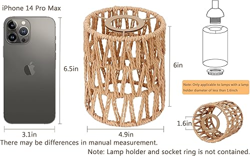 Miniatura 3 de Paquete de 4 pantallas de lámpara de ratán, reemplazo de pantalla de mimbre pequeña retro, 6 pulgadas de altura, 4.9 pulgadas de diámetro, pantalla