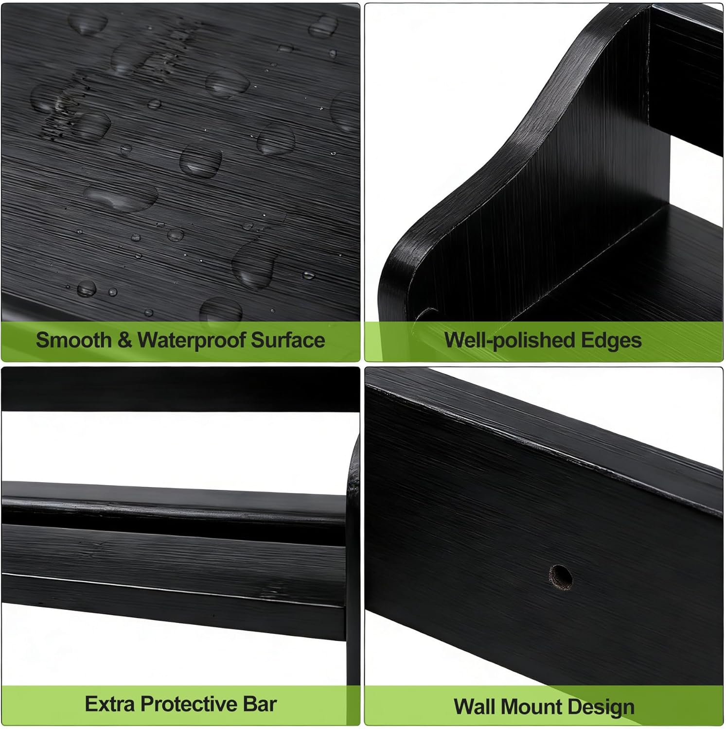 3 Tier Bamboo Spice Rack,Seasoning Jars Rack Shelf Spice Organizer for Kitchen Counter or Wall Mounting (Black)