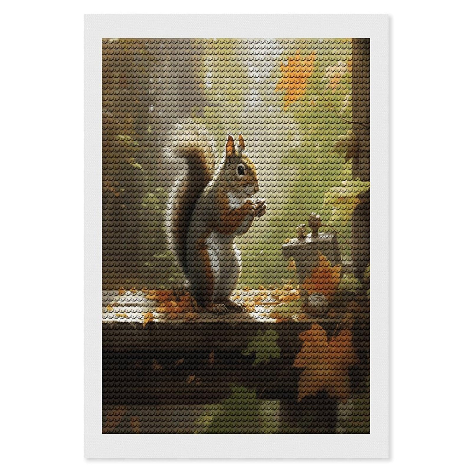 Squirrel Eats Nuts Diamond Art Kits for Adult Round Full Drill Diamond Dots Paintings for Beginner Picture Art DIY Diamond Painting Kits 5D Diamond Art Painting for Home Wall Decor 8"x12"