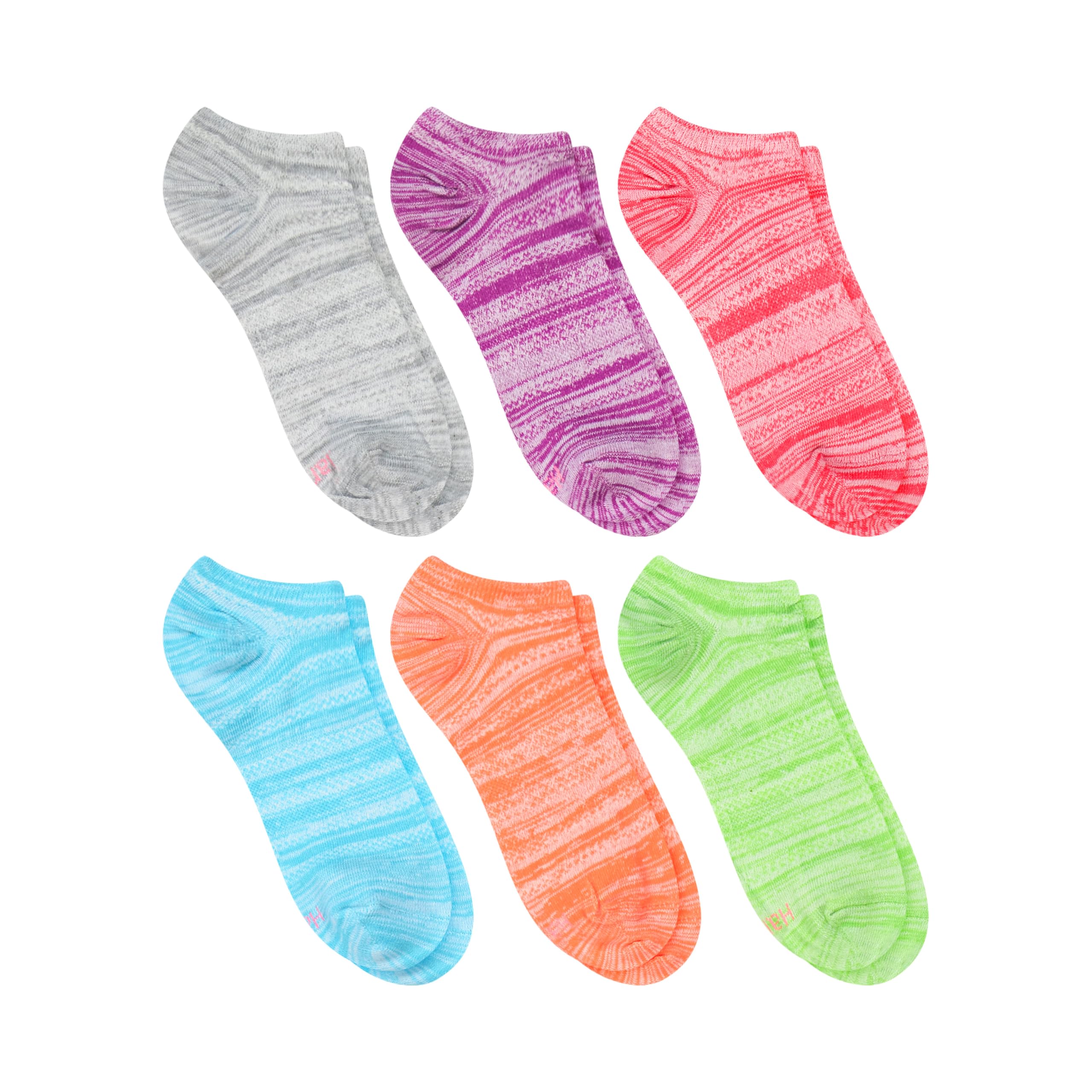 Hanes Women's Lightweight Breathable Super No Show Socks 6 par, różowy/szary akcentujący design, rozmiar buta: 5-9, Różowy/szary akcent