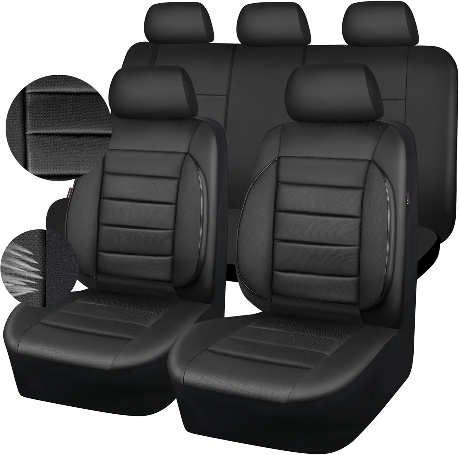 CAR PASS Leather Seat Covers Full Set Universal Water Resistant 3D Foam Back Support