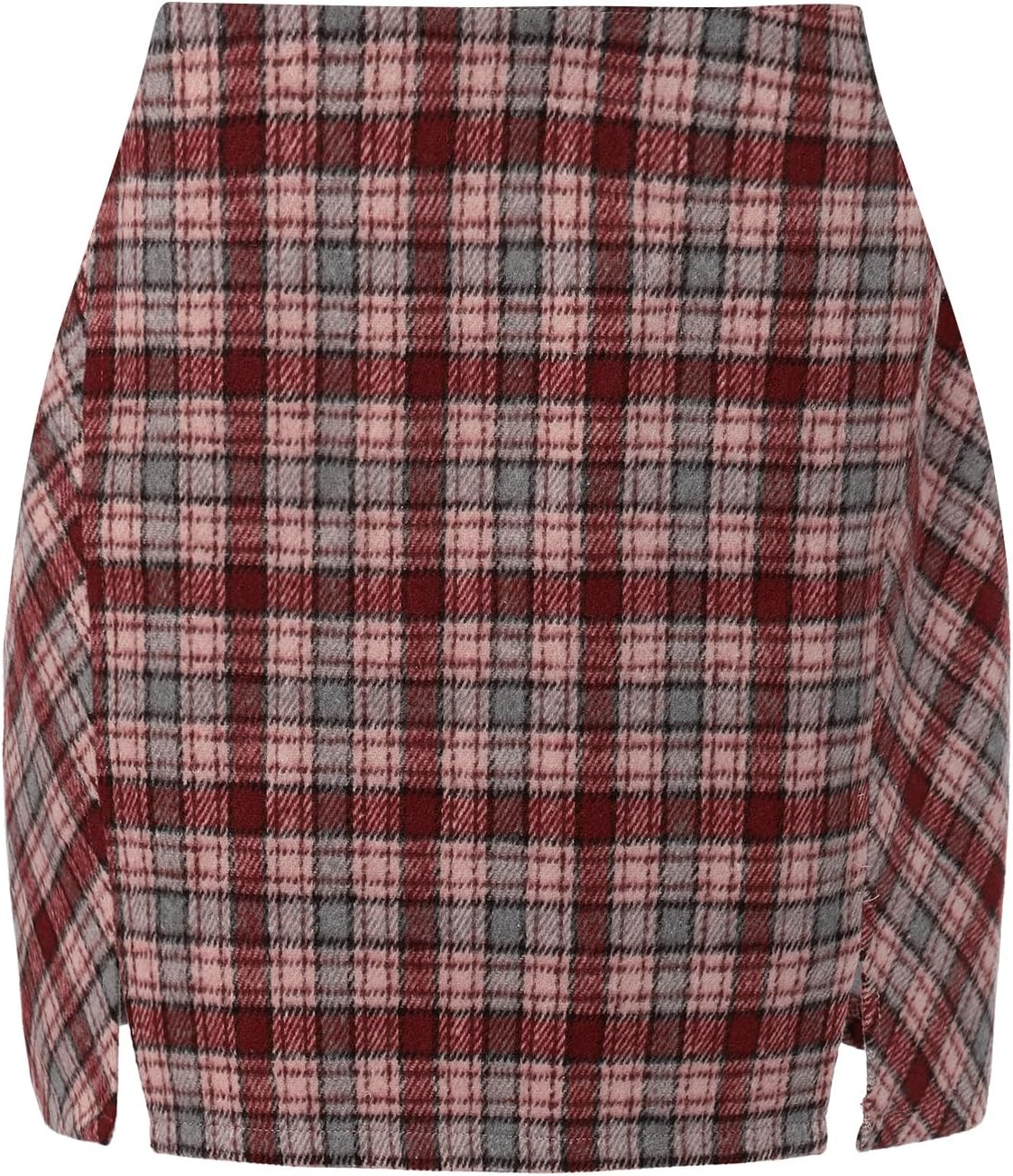 EXLURA Women's Fashion Faux Wool Mini Skirt High Waisted Y2K Trendy Side Slit Tweed Plaid Skirts 2025 Fall Winter Outfits - Image 4