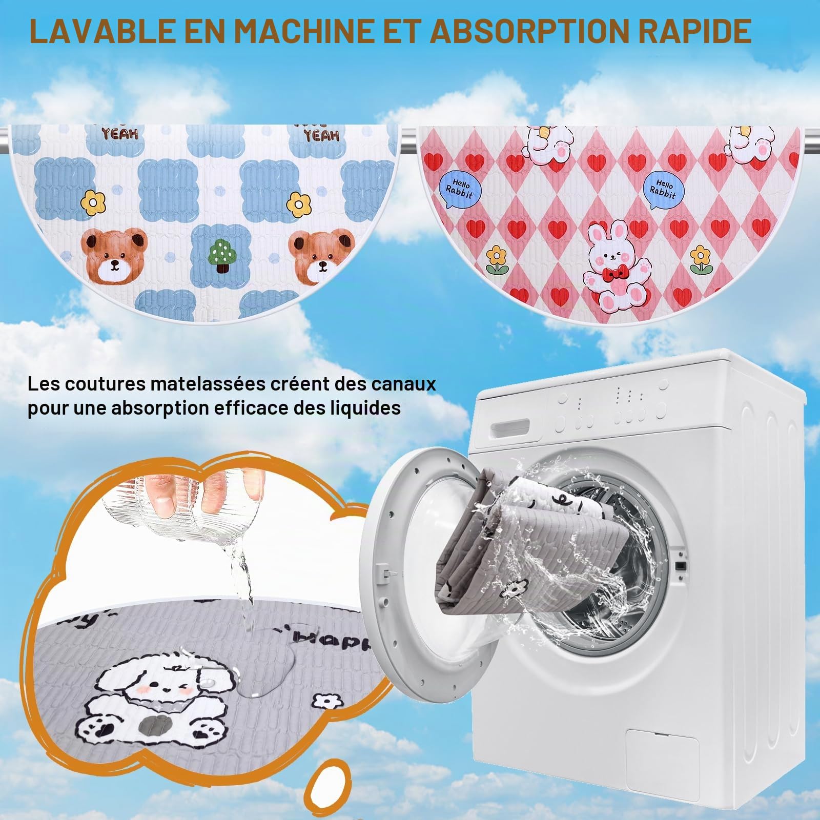 4 pcs Tapis d'entraînement lavables Absorbant Réutilisable Fournitures pour Boîte de Mise Bas Tapis Parc de Jeu pour Chiots Grands Animaux