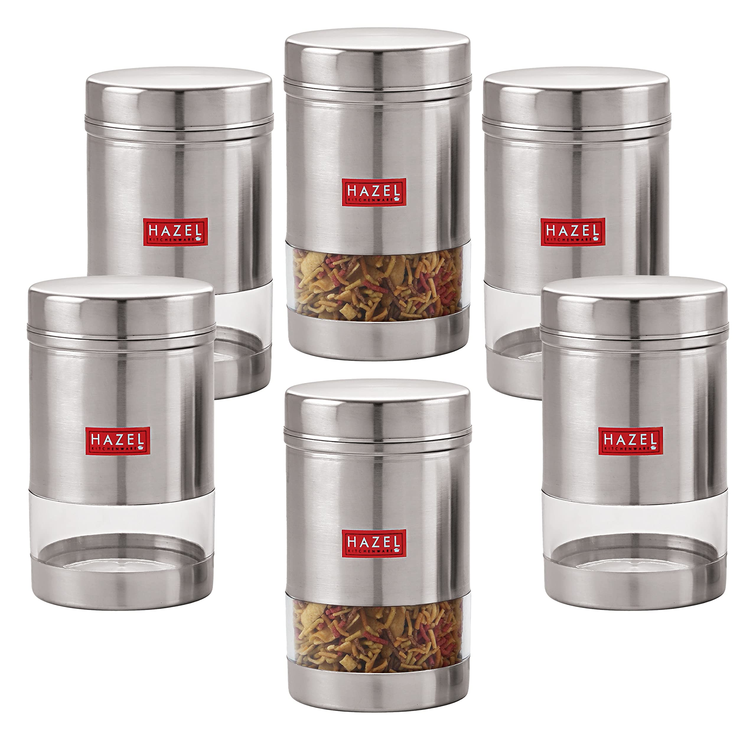 HAZEL Stainless Steel Kitchen Container | 1200 ml Each Transparent Kitchen Container Set with Glossy Finish | Multipurpose Airtight Container for Kitchen Storage organizer, Set of 6-image-14