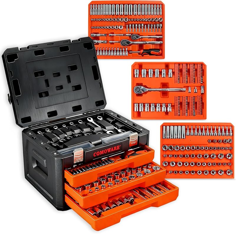 320-Piece Master Mechanic Tool Set with Case, Father day Gift, 1/4" 3/8" 1/2" Drive SAE & Metric Socket Wrench Set, Includes 72T Ratchet Set, CR-V Steel, Hex Keys & Specialty Bits