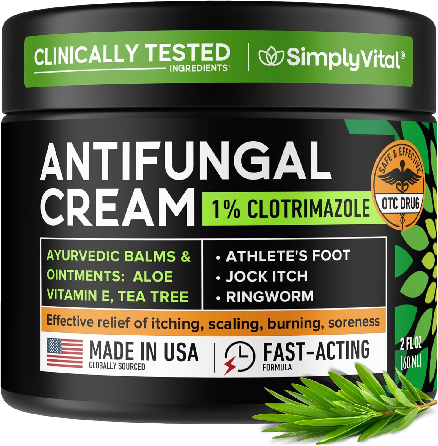 Antifungal Cream for Athlete’s Foot, Ringworm & Jock Itch – Clotrimazole 1% Made in USA – Extra Strength Ring Worm, Jock Itch Cream, Anti Fungal Athletes Foot Treatment for Humans Skin Fungus – 2 oz