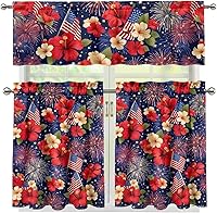 Vista 50 de Juego de 250 cortinas de cocina con bandera estadounidense para ventanas, fácil de instalar, cortinas cortas de 24 pulgadas con bolsillo para barra