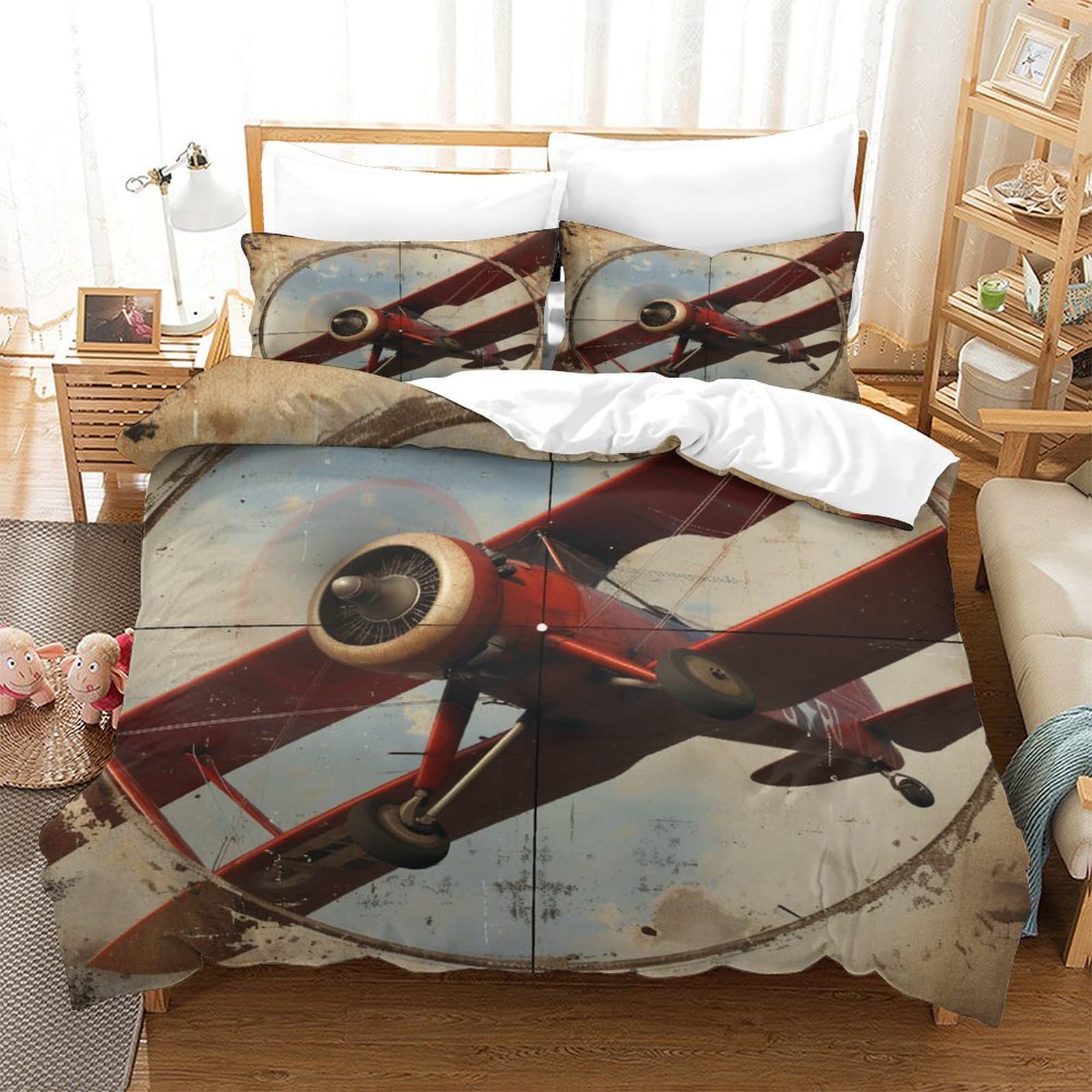 P1s9u7w5y Aircraft-4-1 3D Printed Vintage Plane Duvet Cover Set 3Pcs Microfiber Aviation Bedding Set Double（200X200cm）